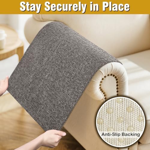 Couch Arm Covers, Sofa Arm Covers, Waterproof Armrest Cover for Sofa, Armchair, Loveseat, Non-Slip Recliner Arm Cover, Headrest Cover, Arm Chair Covers Set of 2 (Chocolate, 26"×26")