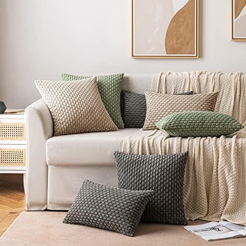 MIULEE Lumbar Decorative Throw Pillow Covers 12x20 Neutral Tan Corduroy