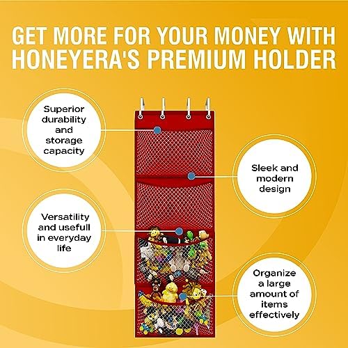 Honeyera Storage for Stuffed Animal - Over Door Organizer for Stuffies, Baby Accessories, and Toy Plush organizer/Easy Installation with Breathable Hanging Storage Pockets (SuperHero Red)