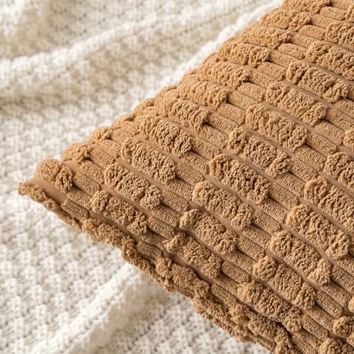 MIULEE Corduroy Decorative Throw Pillow Covers 18x18 Brown Pack of 2