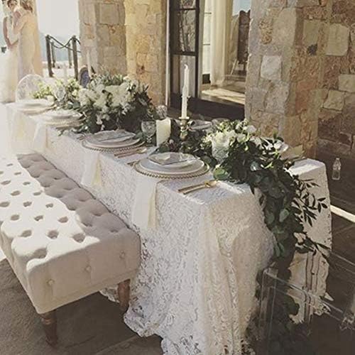 LuoluoHouse White Lace Tablecloth 6pcs Table Fabric 60x120 Inch for Rustic