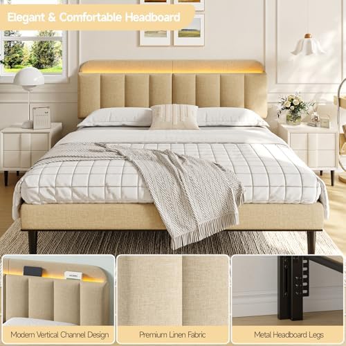 ONBRILL King Headboard Only with LED Light & Storage, Adjustable Headboards