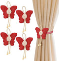 4 Pcs Cute Butterfly Curtain Holdbacks,Magnetic Curtain Tie Backs Decorative Rope for Living Room Bedroom Kitchen Bathroom Decoration (Red)