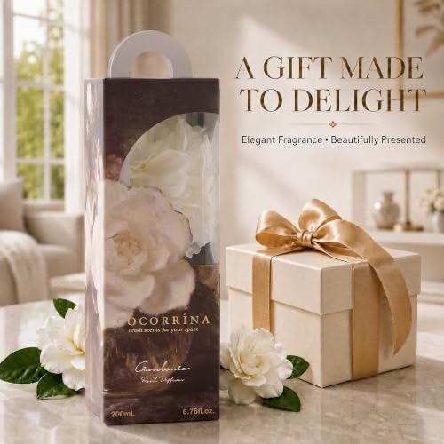 Gardenia Reed Diffuser Set with Flowers, 6.76 fl oz