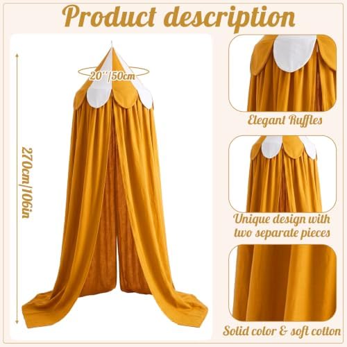 Bed Canopy with Scalloped Edge, 2 Panel Striped, Camel