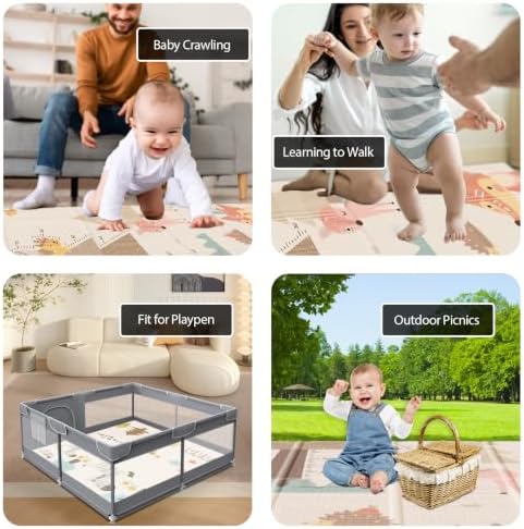 XVISHX Baby Play Mat, 50 x 50 Inch Play Mat Perfect for 50 x 50 Inch Use Baby Playpen, Foldable Baby Foam Playmat for Floor, Portable Waterproof Activity PlayMats for Babies, Infants and Toddlers