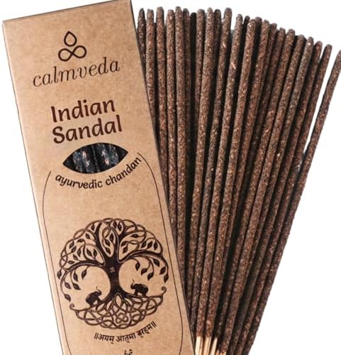 Ayurvedic Sandalwood Incense Sticks Natural - for Calm, 24+ Smudge Sticks