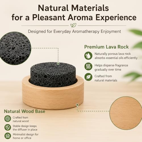 Chunful 1 Pcs Lava Rock Passive Diffuser for Essential Oils, Beech Wood