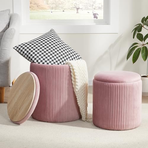 Royal Windsor Round Ottoman with Storage Set of 2, Storage Vanity Stool
