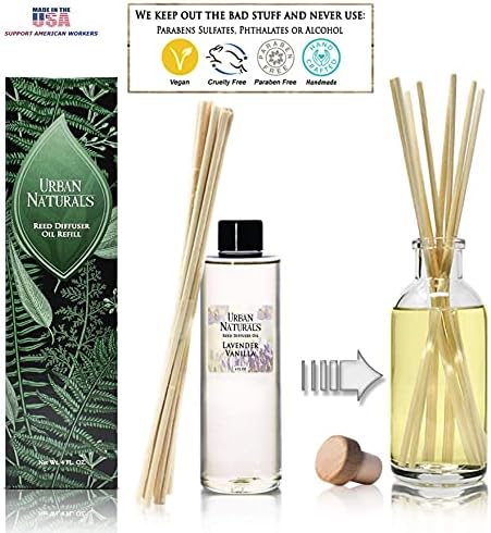 Urban Naturals Lavender Vanilla Scented Oil Reed Diffuser Refill | Includes a Free Set of Reed Sticks! Lavender Blossom, Creamy Vanilla, White Woods and Sugared Musk | 4 oz.