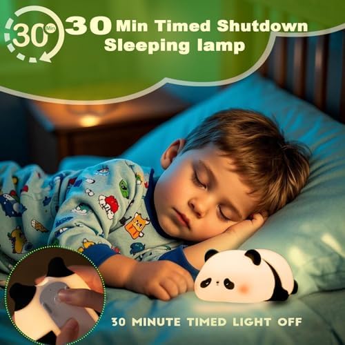 Panda Night Light for Kids, Squishy Silicone Voice Control 7 Color Lamp