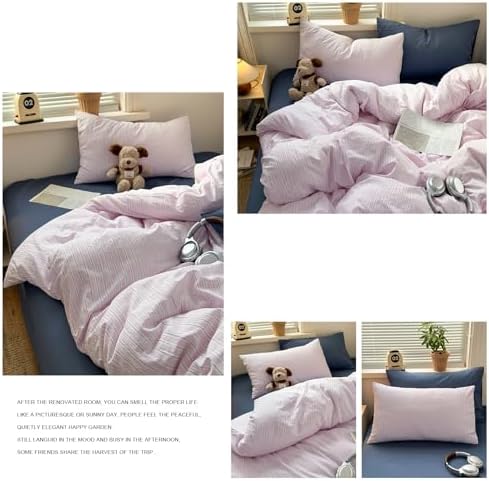Cottage Striped Twin Duvet Cover- Lilac & Green Stripes Bedding Duvet Cover with Zipper Closure & 2 Pillowcases, Soft Breathable Washed Microfiber Retro Vintage Bedding Set 3-Piece for All Seasons