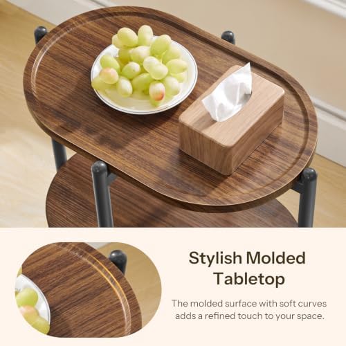 HOOBRO 3-Tier Oval Side Table, Narrow End Table for Small Spaces