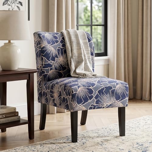 Roundhill Furniture Capa Print Fabric Armless Contemporary Accent Chair, Indigo Botanical Floral
