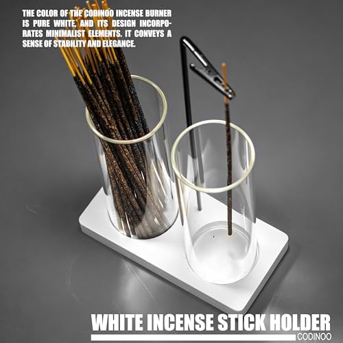 2 in 1 Incense Burner Holder for Sticks,Glass Incense Holder with Storage,Upside Down Incense Holder for Sticks with Glass Ash Catcher for Meditation Yoga Spa Room Home Decor[2 Long White]