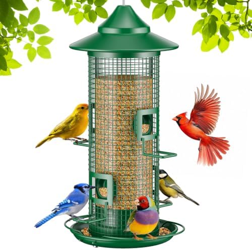 Metal Bird Feeder for Outdoors Hanging, Dark Green