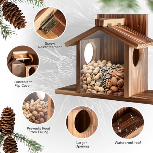 Gnodary Squirrel Feeders for Outside, Durable Squirrel House for Outdoor - Chipmunk Feeder, Squirrel Food for Backyard Squirrels Hold Corn, Corn Cob, Peanuts (Beige Brown)