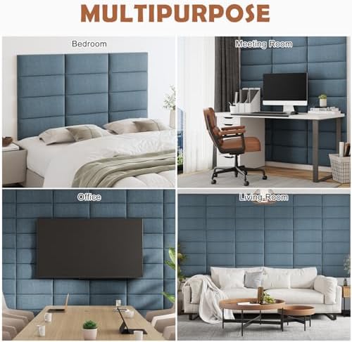 IFNOW Wall Mounted Headboard, Peel and Stick Panels, Dusty Blue, King