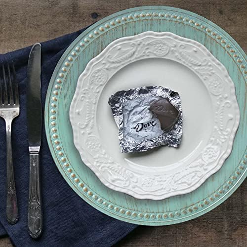 13" Vintage Charger Plates, Turquoise Beaded Chargers for Dinner Plates Set of 6, Reusable Decorative Charger Plate Set Bulk Wedding, Suitable for Easter, Anniversaries, Valentine's Day, Baby Shower