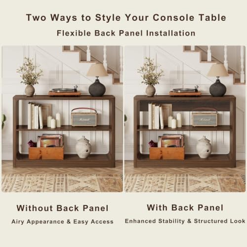 FATORRI Console Table with 3-Tier Storage Shelves, Rustic Farmhouse Sofa Tables for Behind Couch, Wooden Narrow Entryway Table for Living Room, Hallway (Dark Walnut)