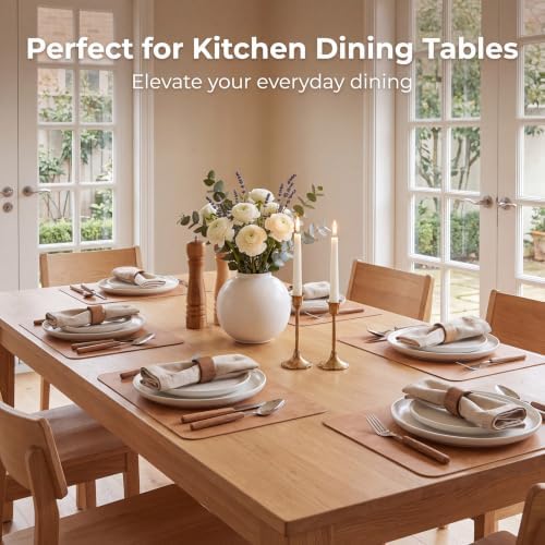 ADRIMER Fall Placemats Set of 8, Heat Resistant Faux Leather, Camel