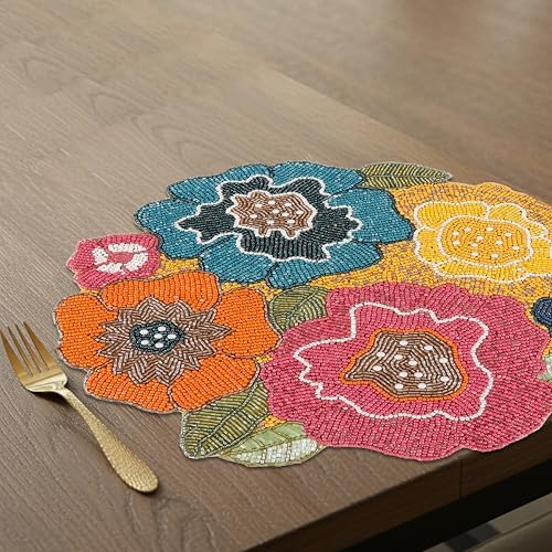 ALPHA Living HOME Beaded Placemats 13 Inch Multi Round Dining Table Mats