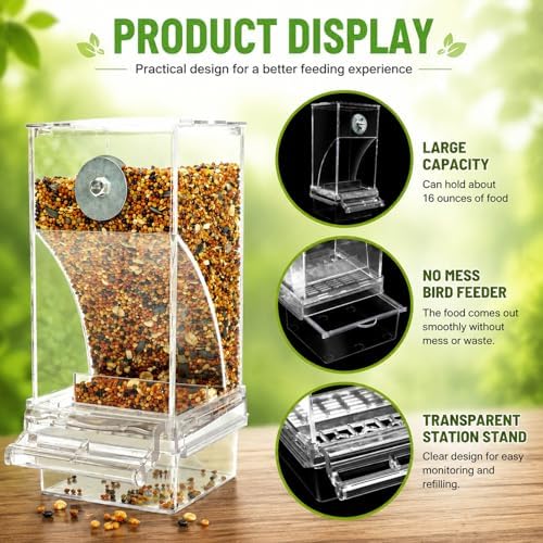 Rypet No-Mess Automatic Bird Feeder, Parakeet Cage Accessories
