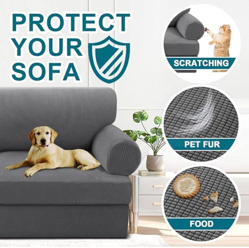 Turquoize T Cushion Chair Slipcover Armchair Slipcover for Living Room Stretch Sofa Couch Cover Soft Armchair Cover Washable Furniture Covers with Individual T Cushion Seat Covers (Chair, Gray)