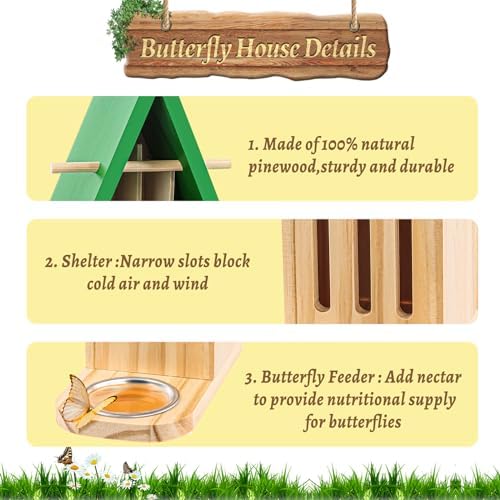 UQM Butterfly House and Feeder for Outside, Wooden Butterfly House