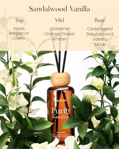 M&SENSE Reed Diffuser, Sandalwood Vanilla, 6.3 oz Natural Essential Oil