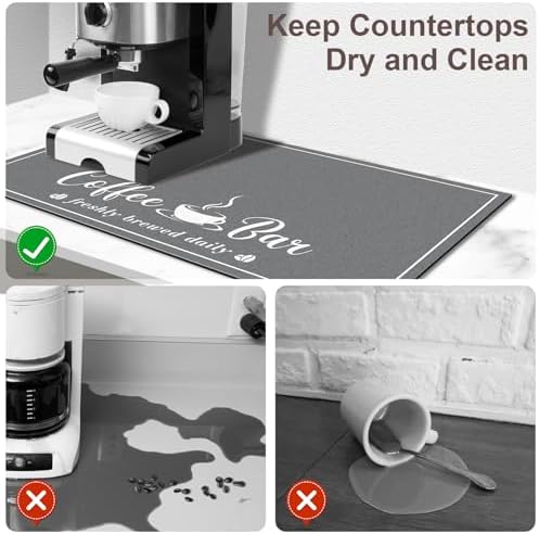 CooRug Fashion Coffee Mat, Dish Drying Mat 16" x 24" Dark Grey