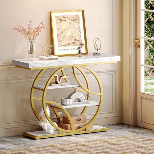 Huuger 41.3 Inch Entryway Table, Console Table with Shelves, Sofa Table