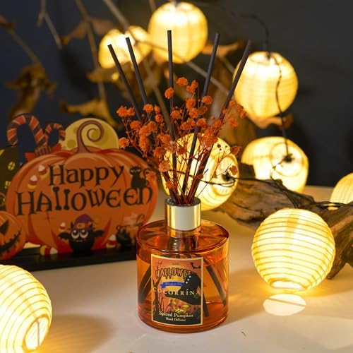 COCORRÍNA Reed Diffuser - Spiced Pumpkin 6.7 fl oz Scented Diffuser with 8 Sticks Home Fragrance Bathroom Shelf Decor (Halloween Collection)