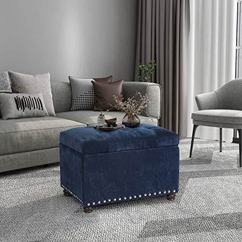 Adeco High End Classy Tufted Accents Rectangular Storage Bench Ottoman Footstool, Blue 24" * 17.5" * 17.7"
