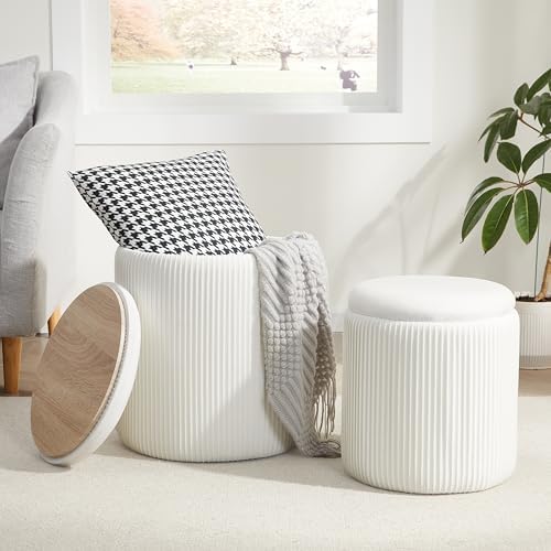 Royal Windsor Round Ottoman with Storage Set of 2, Storage Vanity Stool