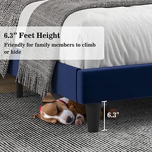 Allewie Queen Platform Bed Frame/Velvet Upholstered Bed Frame with Vertical Channel Tufted Headboard/Strong Wooden Slats/Mattress Foundation/Box Spring Optional/Easy Assembly/Navy Blue