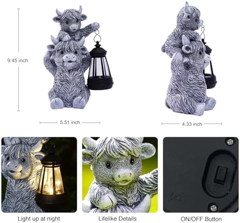 Goodeco Highland Cow with Solar Lantern Garden Statue