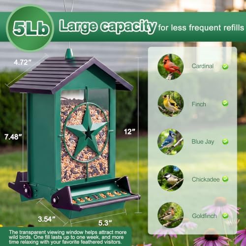 Squirrel Proof Bird Feeder for Outdoor, 5 LB Metal, Weight-Activated