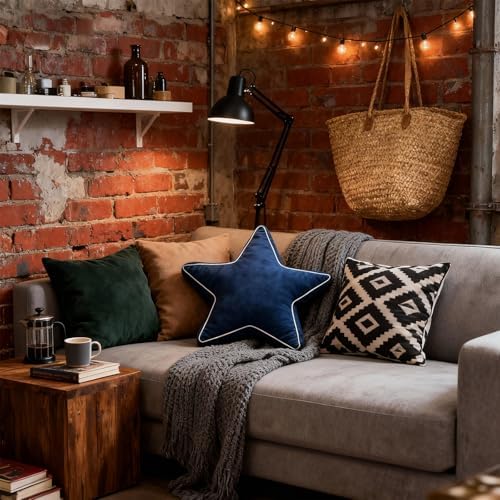Star Pillow - 22" Large Star Shaped Throw Pillow, Decorative Floor Cushion, Accent Pillow for Sofa, Couch & Bedroom, Navy