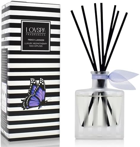 Reed Diffuser Set, French Lavender Scented Oil Diffuser with Sticks, Home Fragrance Accessories for Bathroom Shelf Decor, Aroma Diffusers for Home or Office Desk, USA Made