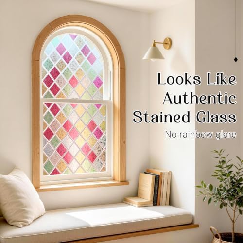 Haton Stained Glass Window Privacy Film, Colorful Diamond Lattice