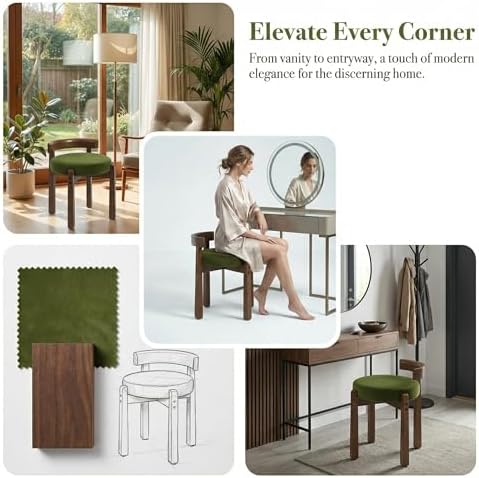DUOMAY Velvet Vanity Stool, Green