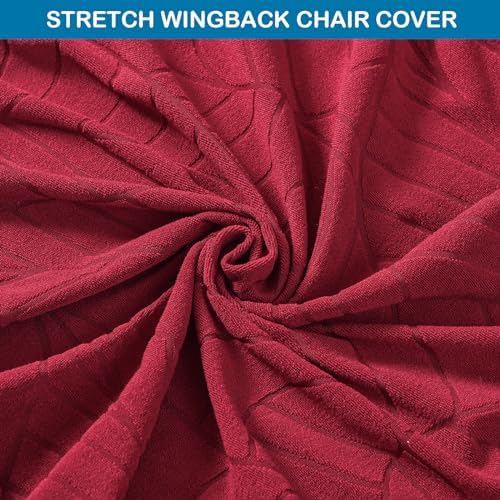 2 Piece Wingback Chair Cover Stretch Jacquard Wing Back Chair Slipcover with Armrest Washable Furniture Protector for Armchair Living Room Bedroom