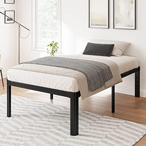 Hunlostten 18in Heavy Duty Twin Bed Frame No Box Spring Needed, Metal Platform Bed Frame Twin with Round Corners, Easy Assembly, Noise Free, Black