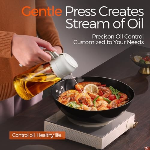 YARRAMATE 2Pcs 16oz/470ml 2 in 1 Oil Sprayer for Cooking with Stickers, Food-grade Glass Oil Spray Bottle, Oil Dispenser and Oil Sprayer for Kitchen, Salad, Frying, BBQ (White &Black)