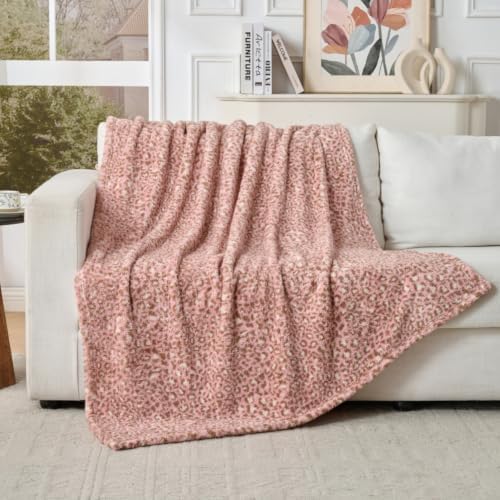 Leopard Cheetah Print Blanket – Pink Soft Plush Fleece Throw for Bed, Sofa & Travel – All Season Cozy Cheetah Pattern Home Decor Throw Blanket, 50″ x 60″