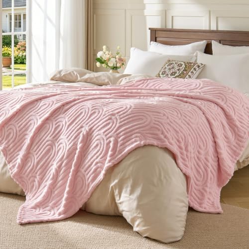 BEDELITE Cute Pink Boho Fleece Throw Blanket for Couch, 50x60 Inches