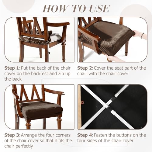 Havawish Extra Wide Dining Chair Seat Covers, Coffee, Velvet, 6 Pcs