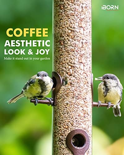 iBorn Bird Feeders for Outdoors 14" 6 Ports Chew-Resistant, Coffee, 1PK
