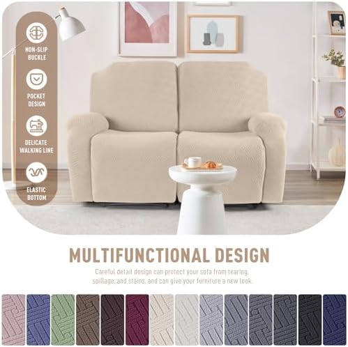 KinCam Oversized Loveseat Recliner Covers, Reclining Cover, Vanilla